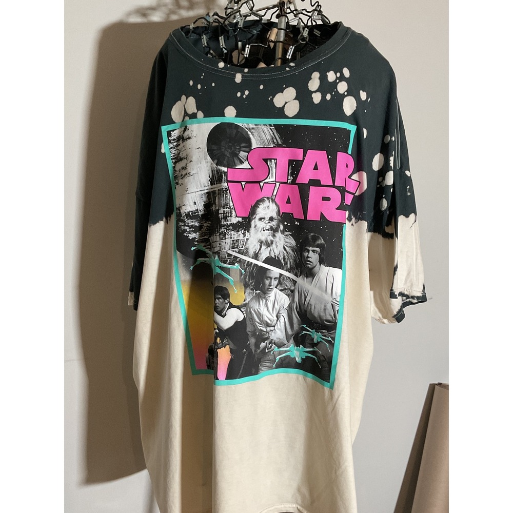 Star Wars Bleach Dip Dye Graphic T-Shirt Mens 3X C-Life Group Grey White